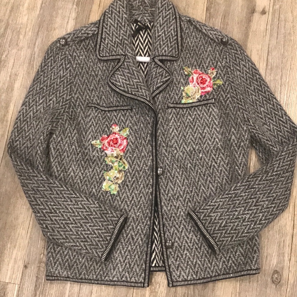 Escada herringbone sweater with sequin appliqué